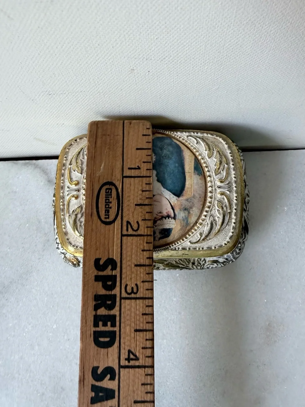 vintage jewelry box is a Victorian Girl Trinket Box a gold metal frame